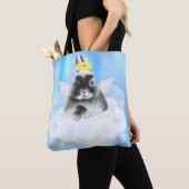 Tote Bag Bliss célestes : Lapin gris et blanc sur nuage ave (De près)