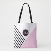 Tote Bag Bloc de couleur moderne et bandes avec Monogramme (Devant)