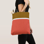 Tote Bag Bloc de couleur orange blanc Brown doré (De près)
