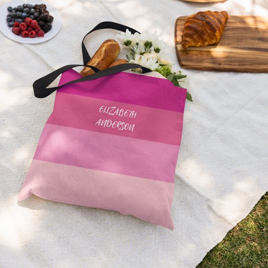 Tote Bag Bloc de couleur rayure horizontale rose