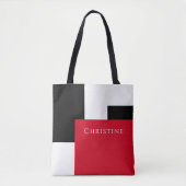 Tote Bag Bloc de couleur simple rouge blanc et noir avec no (Devant)
