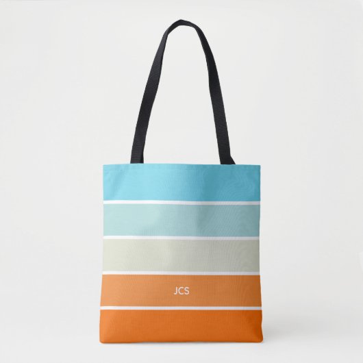 Tote Bag Bloc de couleur vert orange turquoise Monogramme (Devant)