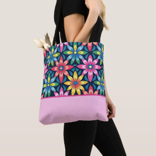 Tote Bag Bloc de couleur Vibe Mod Daisies vintage des année