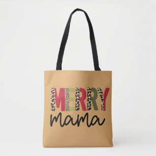 Tote Bag Bloc de couleurs de Noël tendance Leopard Joyeux M