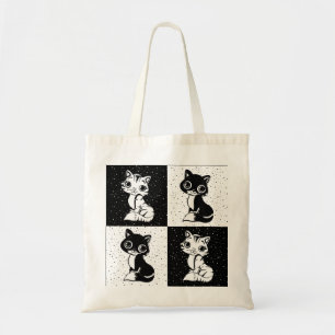 Tote Bag Bloc de monogramme noir blanc pour chat