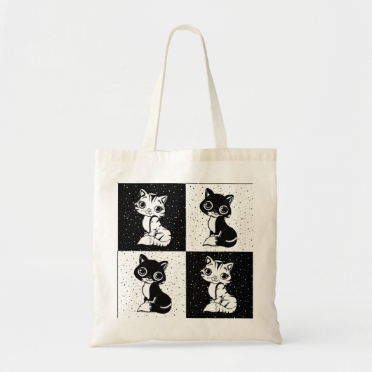 Tote Bag Bloc de monogramme noir blanc pour chat (Devant)