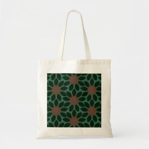 Tote Bag Bloc Imprimer Carrelage Fleurs vert foncé rouge