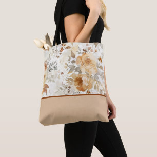 Tote Bag Blocage de couleurs d'automne fleuri