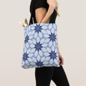 Tote Bag Blocage Imprimer Carrelage Fleurs bleues (De près)