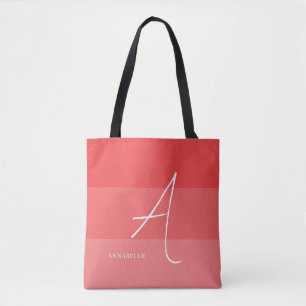Tote Bag Blocs couleur rose corail Nom monographique person