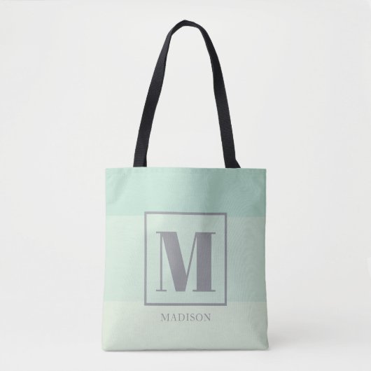 Tote Bag Blocs couleur verte de mer Nom monographique perso (Devant)