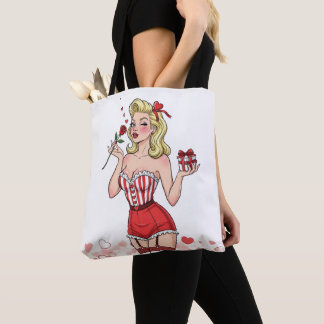 Tote Bag Blonde Retro Valentine Pin-Up Girl