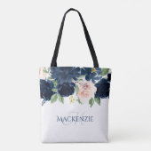 Tote Bag Blooms Chics | Coutume bleu marine et rose pâle (Dos)