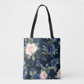 Tote Bag Blooms Chics | Monogramme bleu foncé et bleu marin (Devant)