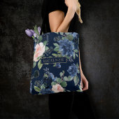 Tote Bag Blooms Chics | Monogramme bleu foncé et bleu marin