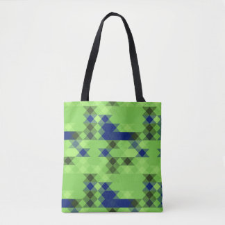 Tote Bag blue and green geometric pattern