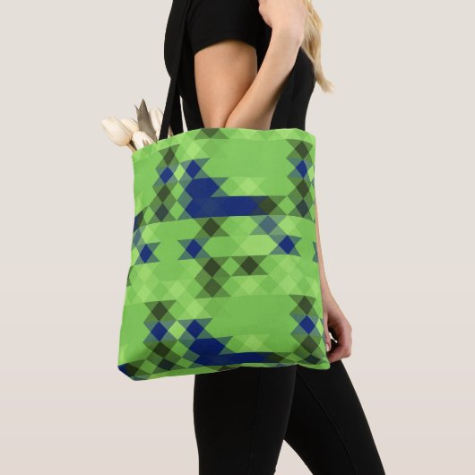 Tote Bag blue and green geometric pattern (De près)