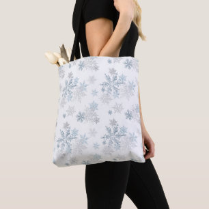 Tote Bag Blue and Silver Grey Winter Wonderland Snowflake
