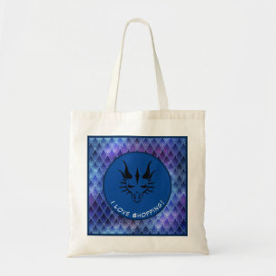 Tote Bag Blue & Black I Love Shopping Dragon Head & Scales