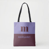 Tote Bag blue & brown custom initial name modern (Devant)