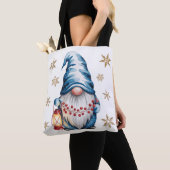 Tote Bag Blue Christmas Gnome with Red Lantern Berries (De près)