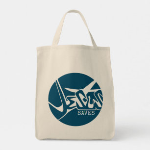 Tote Bag Blue Circle The Cross Jesus Saves Graffiti