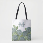 Tote Bag Blue Custom Monogramme Botanique Floral Hydrangea (Devant)
