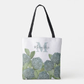 Tote Bag Blue Custom Monogramme Botanique Floral Hydrangea (Dos)