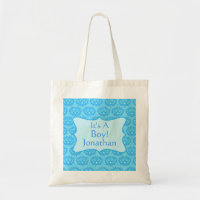 Blue Damask Baby Its A Boy Birth Announcement