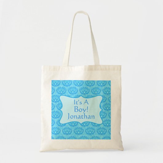 Tote Bag Blue Damask Baby Its A Boy Birth Announcement (Devant)
