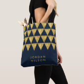 Tote Bag Blue Elegant Nom Faux Gold Triangle Motif (De près)