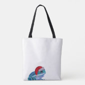 Tote Bag Blue frog with Santa hat. (Dos)