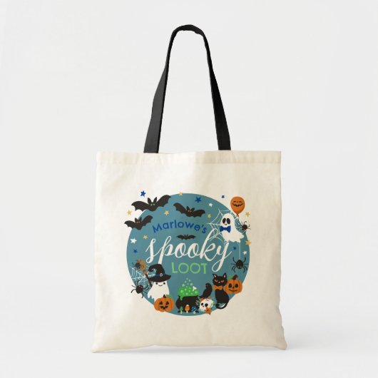 Tote Bag Blue Ghosts Bats Éffrayant Loot Boys Halloween (Devant)