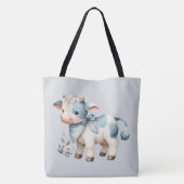 Tote Bag Blue Gingham Baby Cow Pastel Farm Aesthetic (Dos)