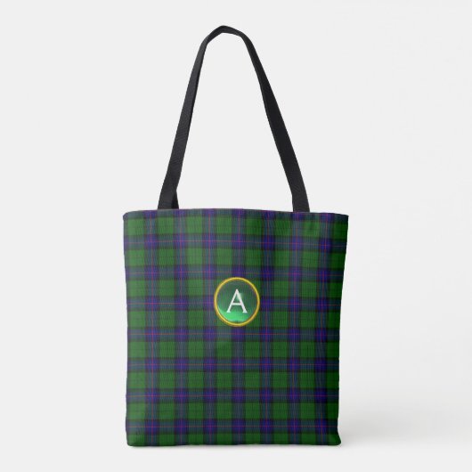 TOTE BAG BLUE GREEN SCOTT ARMSTRONG TARTAN GEM MONOGRAMME (Dos)