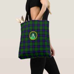 TOTE BAG BLUE GREEN SCOTT ARMSTRONG TARTAN GEM MONOGRAMME
