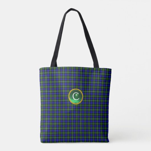 TOTE BAG BLUE GREEN SCOTT CLAN CAMPBELL TARTAN GEM MONOGRAM (Dos)