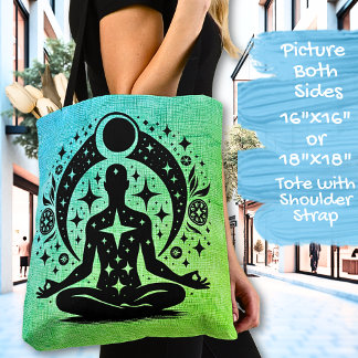 Tote Bag Blue Green Yoga Meditation Design on a 