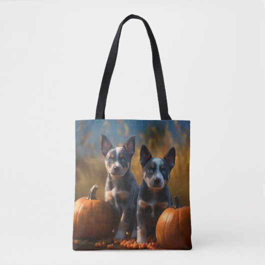 Tote Bag Blue Heeler Chiot Automne Citrouille de plaisir (Devant)