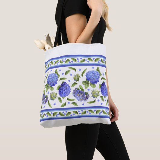 Tote Bag Blue Hydrangea Fleurs Art Botanique (De près)