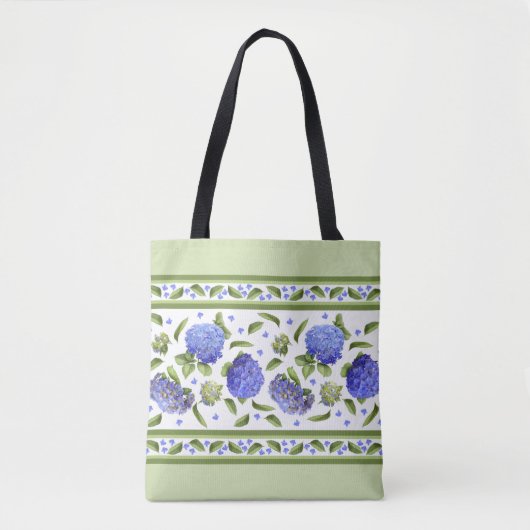 Tote Bag Blue Hydrangea Flower Botanical Art Design (Devant)
