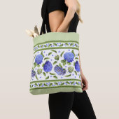 Tote Bag Blue Hydrangea Flower Botanical Art Design (De près)