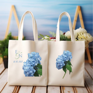 Tote Bag Blue Hydrangeas Mariage Monogramme