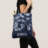 Tote Bag Blue Indigo Shibori Tie Dye Nom personnalisé  (De près)
