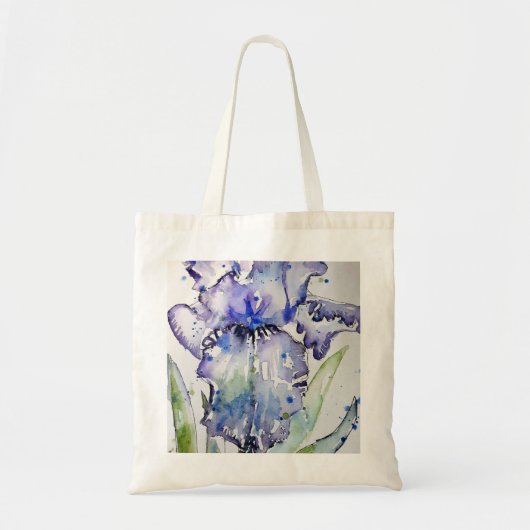 Tote Bag Blue Iris Art floral Aquarelle Art (Devant)