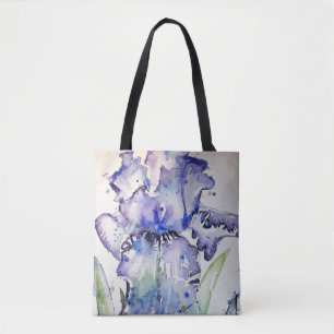 Tote Bag Blue Iris Art floral Aquarelle Art