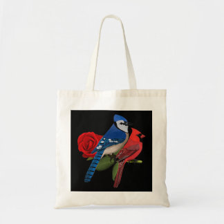 Tote Bag Blue Jay Cardinal Bird Saint Valentin Rose Birdlo