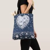 Tote Bag Blue Jean Denim & Diamonds Bling Diamond Heart (De près)