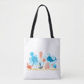 Tote Bag Blue Marine Life Ocean Animaux (Devant)
