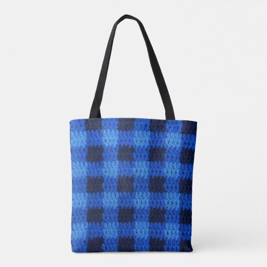 Tote Bag Blue Navy En vichy Plaid Artisan Crochet Imprimer (Dos)